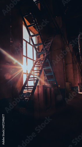 sunlight from the window in the old abandoned industry