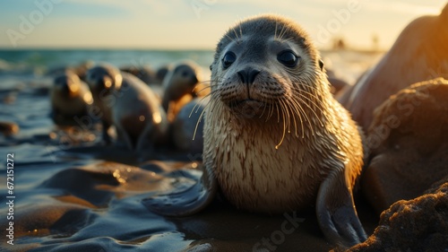 Portrait of a little seal on the beach