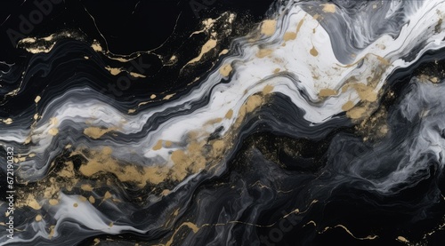 Abstract marbled background. Luxurious elegant black and white marble stone texture, with gold details.