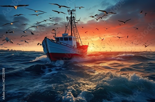 fishing boat after returning from fishing in the middle of the ocean