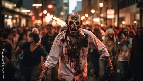 Photo of a Horde of Undead Creatures Roaming Through a City at Dusk