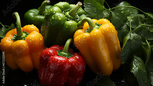 ripe bell peppers with water drops
