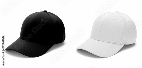 White and black baseball cap mockup isolated on gray background. AI Generative illustration