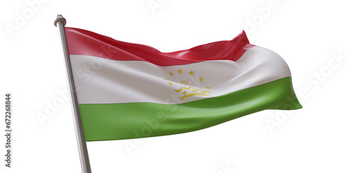 Tajikistan flag waving isolated on white transparent background, PNG.