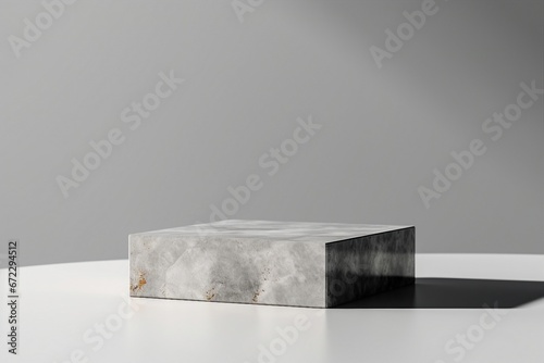 3D concrete Pedestal podium on white background. Gray display for beauty product, cosmetic promotion. Natural rock, grey stone. Minimal, industrial scene. generative ai.