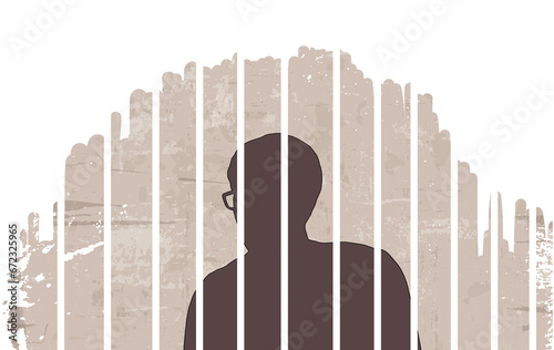 Man in jail illustration in the white background