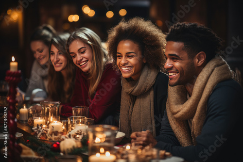 Amidst twinkling lights and laughter, a family comes together, sharing love and joy during this festive Christmas celebration (AI Generated) 