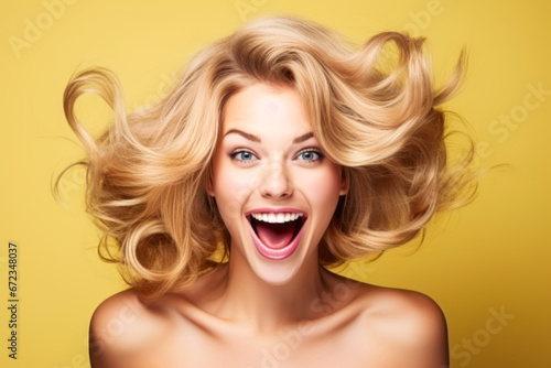 Blonde woman startled by a great deal in her beauty shop.
