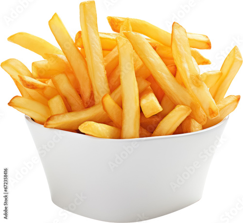 Heap of Delicious Tasty French fries in bowl, PNG, Transparent, isolate.