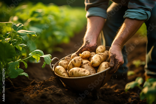 Agricultor recolectando patatas