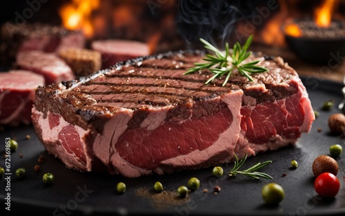 A Juicy Steak Sizzling on a Plate Over an Open Flame
