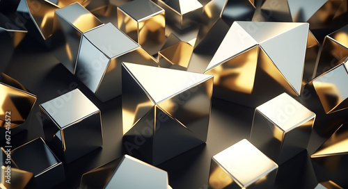 Textural image of metal three-dimensional figures made of platinum and gold alloy,Generated by AI