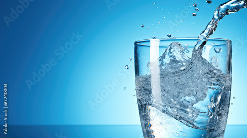 Clear glass with crystal clear drinking water. Creative concept of benefits of water enriched with minerals and vitamins. 