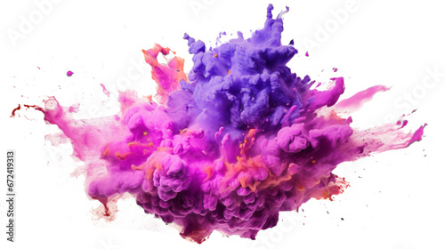 pink and purple explosion of colored flour isolated against transparent background