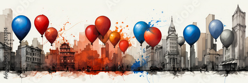 Time-honored Macys parade balloons captured in newsprint grey umber rosewood red cobalt blue 