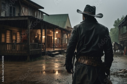 Moody Rainy Day in a Western Cowboy Town