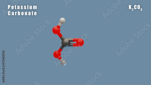 Potassium Carbonate of K2CO3 3D Conformer animated render. Food additive E501
