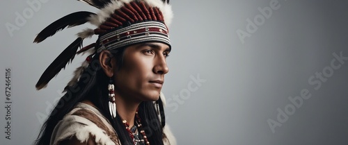 portrait of old native American, isolated background 