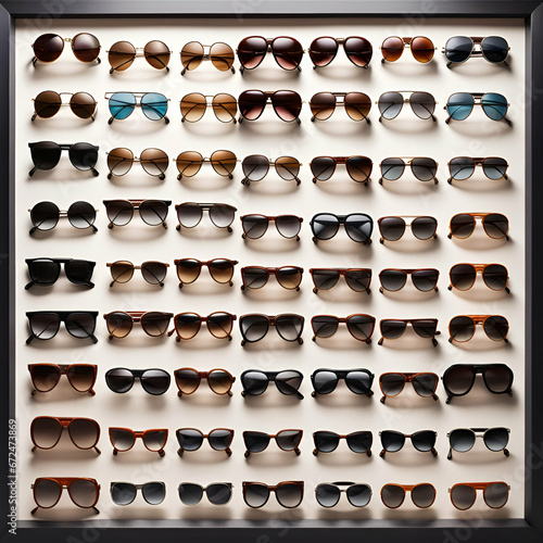 rows of sunglasses in the market