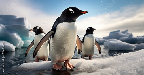 Adelie Adventures - Adelie penguins in Antarctica. Generative AI