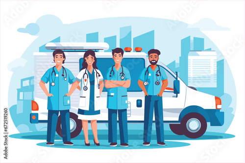 The concept of the medical team, Group of doctors and nurses, Teamwork of doctor, illustration