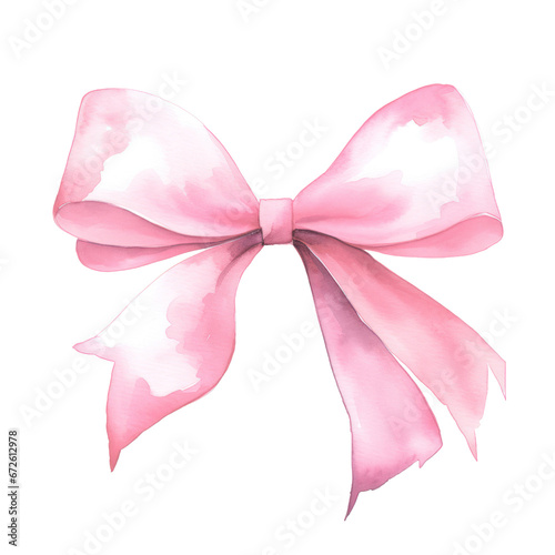 Watercolor illustration of pink ribbon isolated on white background.