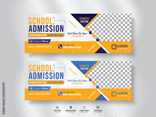 School education social media cover page layout & kids school admission web banner template design set. Admission web banner post or social media banner design.