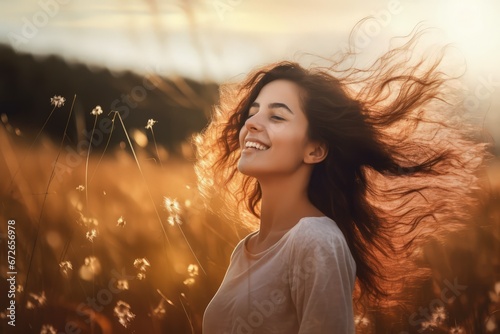 independent and calm woman finding peace in nature