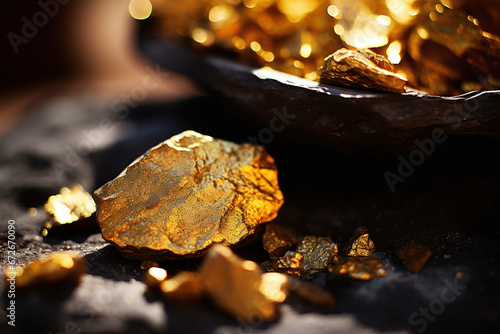 Glistening Gold Nuggets Displayed Elegantly on a Dark Background Capturing the Essence of Luxury and Wealth