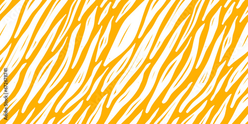 Seamless white and yellow pattern in orange. Seamless wavy abstract pattern. Animalistic line print. Seamless background for wrapping paper