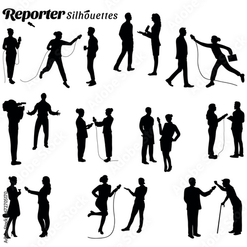 Vector set of reporter silhouette illustrations