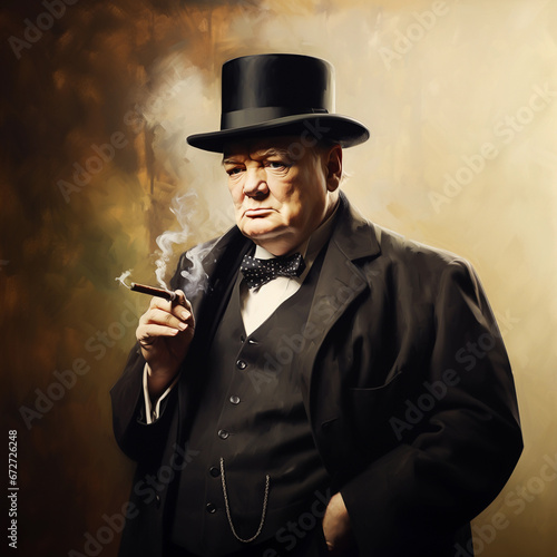 portrait of English Prime Minister Churchill. ai generated