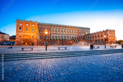 The Royal Palace Kungliga slottet in Stockholm evening view