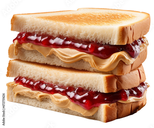 Peanut butter and red jelly sandwich isolated on transparent background