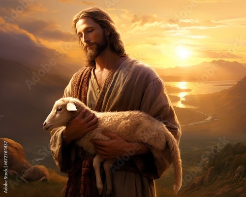 Shepherd Jesus Christ is taking care of one missing lamb.