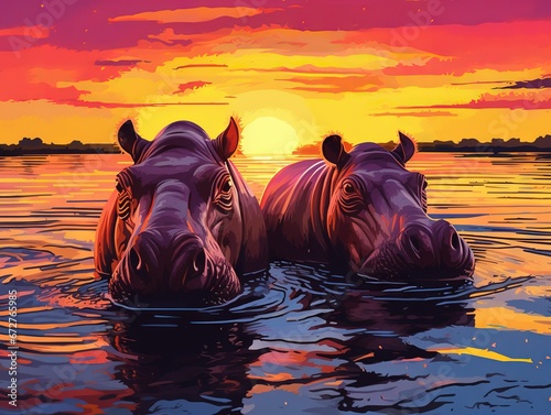 Hippopotamuses bathe
