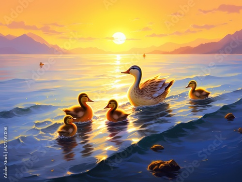 Ducklings following Parent