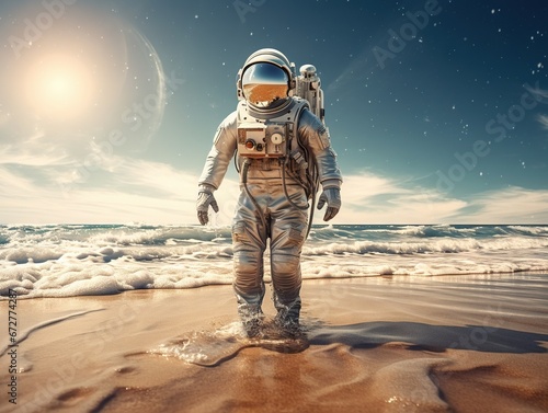 Astronaut hero - runing from the beach