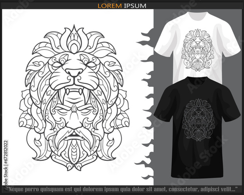 Heracles head mandala arts isolated on black and white t shirt.