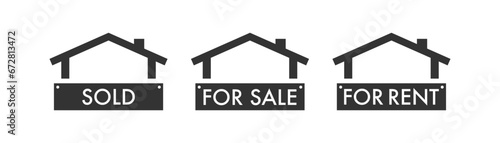 House for sale, sold and for rent icon set. Vector illustration design.
