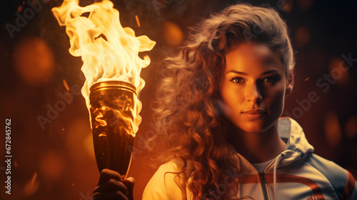 female athlete with the Olympic flame