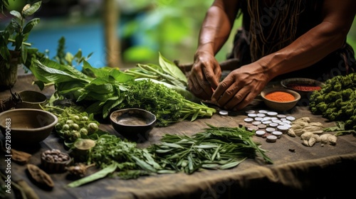 man preparing spices and medicinal herbs.
