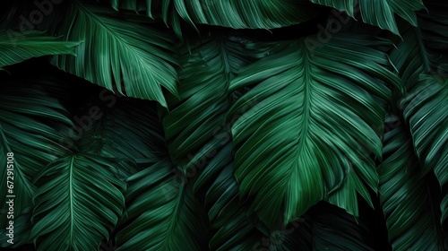 tropical green palm leaf and shadow, abstract natural background, dark tone