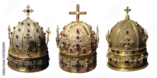 Papal tiara - Catholic and orthodox sacred crown. premium pen tool PNG transparent background cutout. 