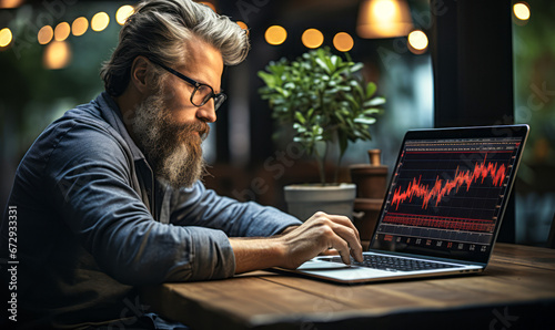Analytical Broker Man Working on Laptop to Decode Financial Market Trends
