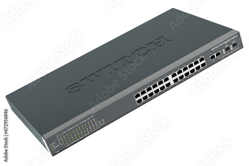 Network Switch with 24 ports, 3D rendering isolated on transparent background