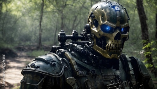 futuristic skeleton soldier in power armor