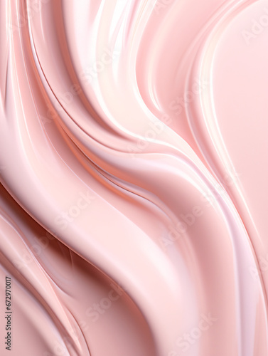 Cosmetic smears of pink face cream silk or satin texture. BB, CC skincare cosmetic product. Abstract waves of paint. Design for makeup magazine, grooming products, beauty salons.
