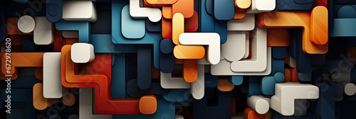 abstract background in the style of 3 dimensional puzzles, dark navy and light brown, modular sculpture, white and orange, soft gradients, generative AI