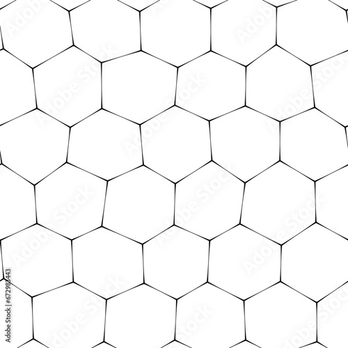 A black and white seamless vector pattern featuring a honeycomb motif in a mesh-like design